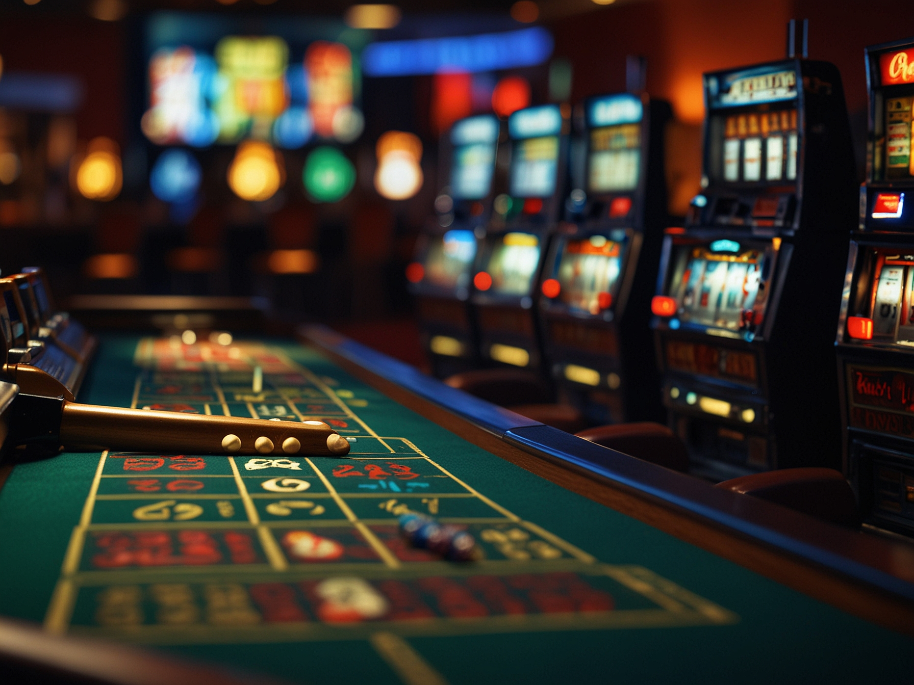 Kolaż automatów i stołów kasynowych